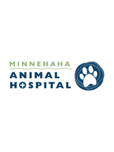 Logo of Minnehaha Animal Hospital with stylized text and a paw print design.